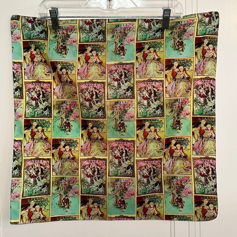 Vtg Renaar-Hollyvogue square polyester scarf with early 1900s pictures or ads